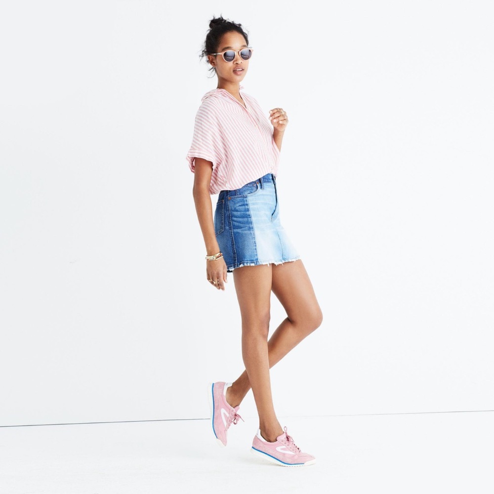 Madewell Mccarren Raw-Hem Color Block Jean Skirt